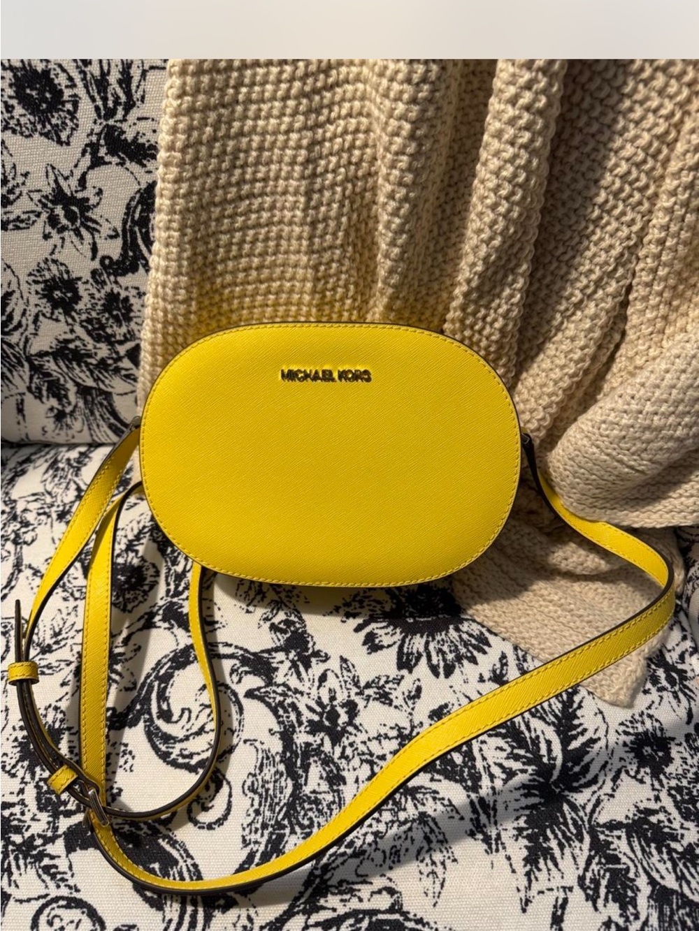 Michael Kors Bright Yellow Saffiano Oval Crossbody Bag